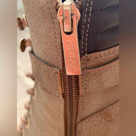 Guess zip & tie Booties Light Brown Tan 3.5 inch heels Women’s 6.5 M Like New - Picture 7 of 7